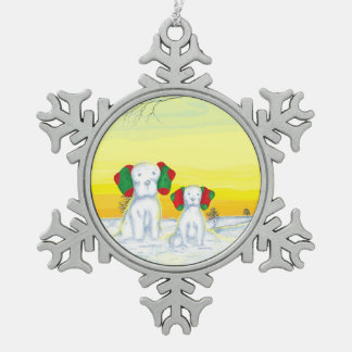 犬の雪だるま/スノードッグ スノーフレークピューターオーナメント