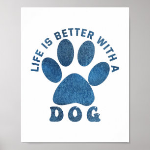 犬の青い質感の文字で人生は良い ポスター