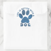 犬の青い質感の文字で人生は良い ラウンドシール (バッグ)