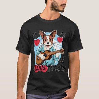 犬の音楽が好き Tシャツ