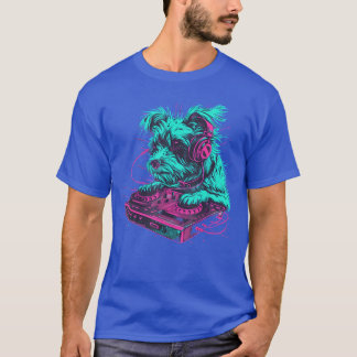 犬の音楽DJアートワークEDMビートメーカーのDJ Tシャツ
