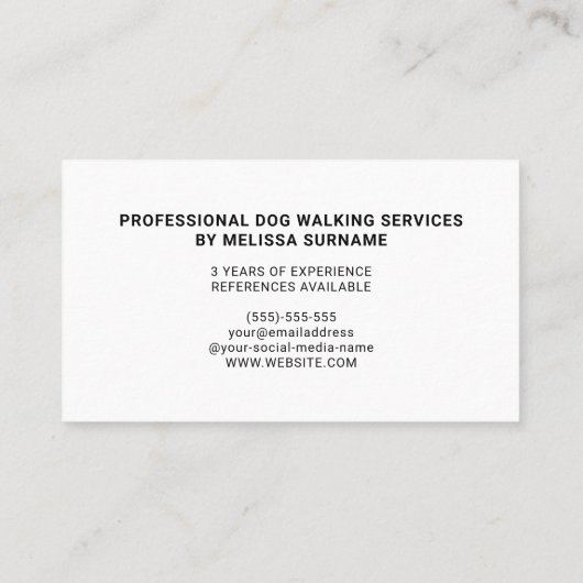 犬の頭のことわざ歩き？ – 白黒ドッグウォーカー 名刺 (裏面)