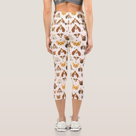 犬の顔インウィンターハッツホリデーパターン カプリレギンス (裏面)