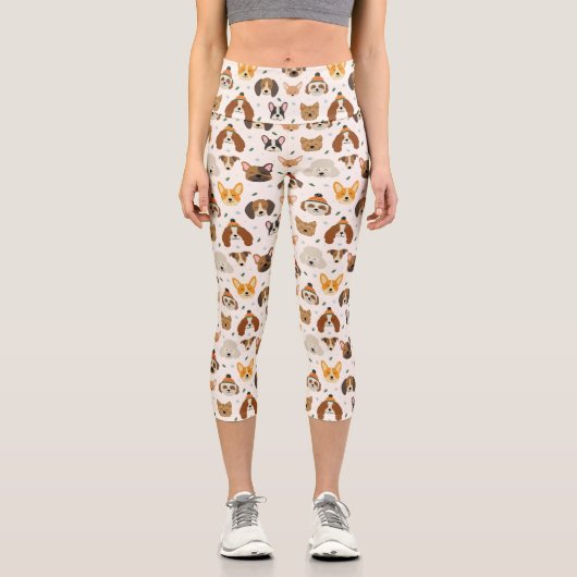 犬の顔インウィンターハッツホリデーパターン カプリレギンス (正面)
