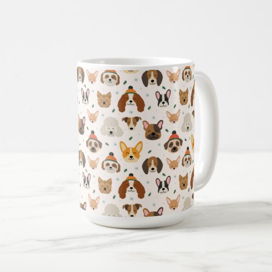 犬の顔インウィンターハッツホリデーパターン コーヒーマグカップ (正面右)