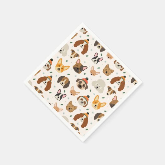 犬の顔インウィンターハッツホリデーパターン スタンダードカクテルナプキン (角)