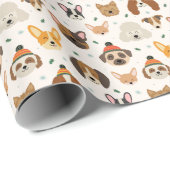 犬の顔インウィンターハッツホリデーパターン ラッピングペーパー (ロールコーナー)