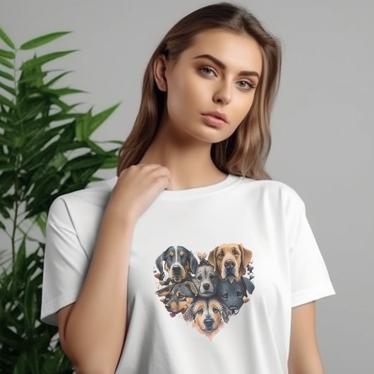 犬の顔ハートコラージュ Tシャツ
