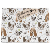 犬の顔骨と足のシームレスなパターン ラージペーパーバッグ (正面)