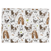 犬の顔骨と足のシームレスなパターン ラージペーパーバッグ (裏面)