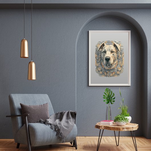 犬の顔lベージグレイlエステティックモザイク[BD-B1] ポスター