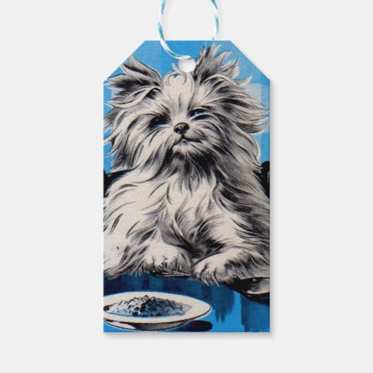 犬の食べテーブルに座る ギフトタグ (正面)