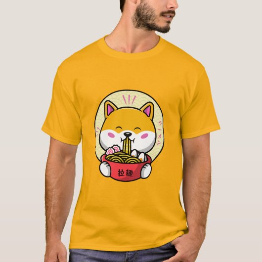 犬の食べラーメンかわいいかわいい麺 Tシャツ (正面)