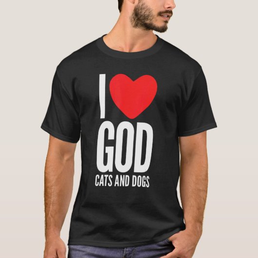 犬の飼い主宗教的な名言テーマ 神を愛す 猫 Tシャツ (正面)