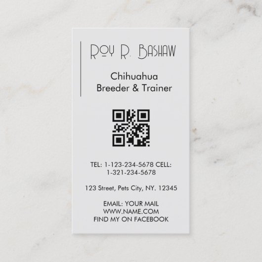 犬の飼育者トレーナーチワワ動物QRコード 名刺 (裏面)