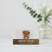 犬の骨がかわいい子犬 |木材の背景 名刺 (スタンド正面)