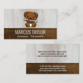 犬の骨がかわいい子犬 |木材の背景 名刺 (正面/裏面)