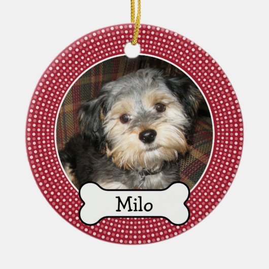 犬の骨とペットの写真 – サイド独身の付 セラミックオーナメント (正面)