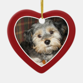 犬の骨とペットの写真 – ハート両面 セラミックオーナメント
