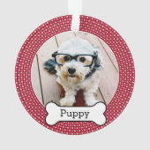 犬の骨とペットの写真 – 赤い水玉模様 オーナメント (裏面)