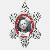 犬の骨とペットの写真 – 赤い水玉模様 スノーフレークピューターオーナメント (右)