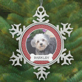 犬の骨とペットの写真 – 赤い水玉模様 スノーフレークピューターオーナメント
