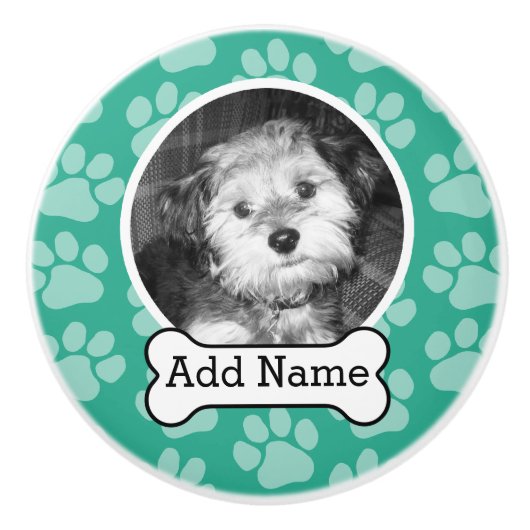 犬の骨と前足で撮影、緑 セラミックノブ (正面)