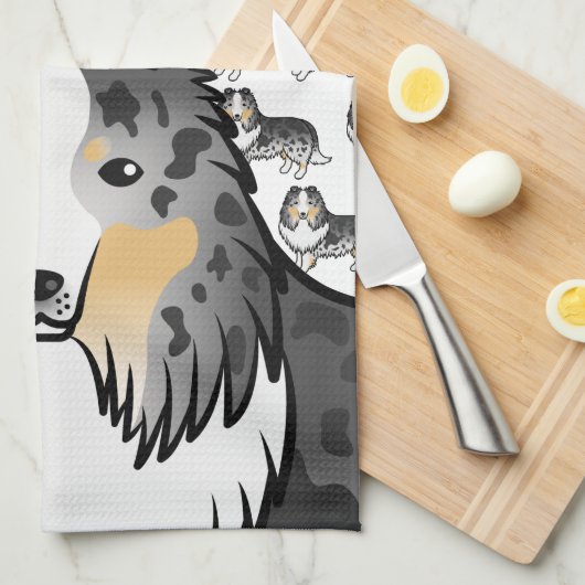 犬の骨と名前とブルーメルル漫画シェットランド・ シープドッグ キッチンタオル (四つ折り)