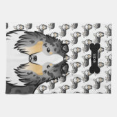 犬の骨と名前とブルーメルル漫画シェットランド・ シープドッグ キッチンタオル (横)