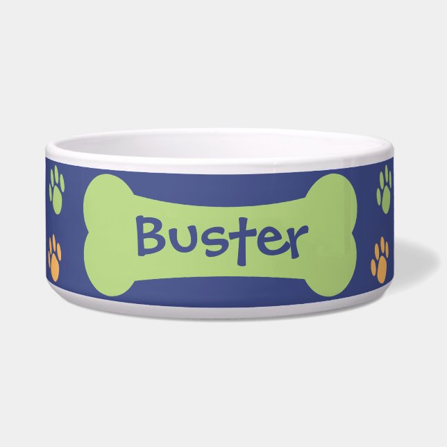 犬の骨と手がペットパーソナライズされたドッグボウルをプリント ボウル (正面)