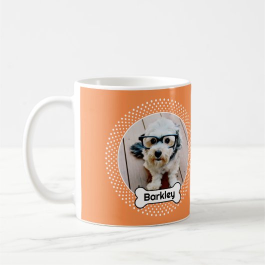 犬の骨と水玉模様ペットの写真フレーム コーヒーマグカップ (左)