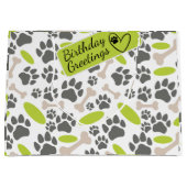 犬の骨と足のシームレスなパターン ラージペーパーバッグ (正面)