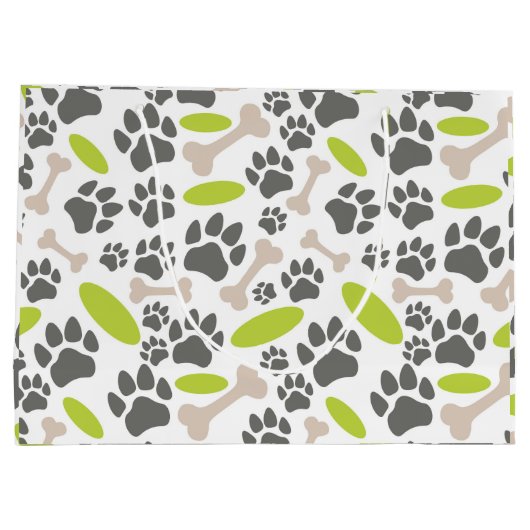 犬の骨と足のシームレスなパターン ラージペーパーバッグ (裏面)