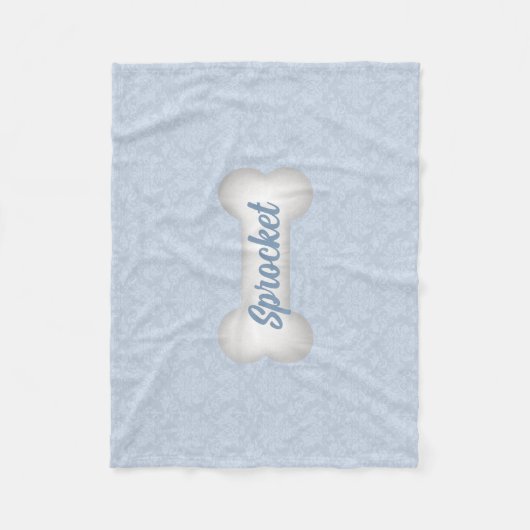 犬の骨と青のダマスク フリースブランケット (正面)