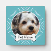 犬の骨と青の水玉模様ペットフォトフレーム フォトプラーク (正面)