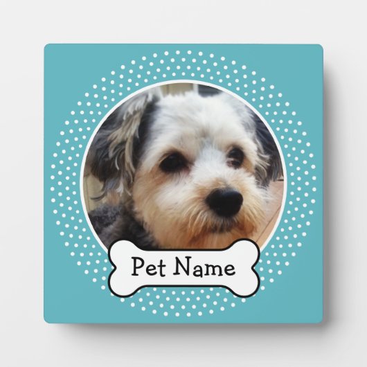 犬の骨と青の水玉模様ペットフォトフレーム フォトプラーク (正面)