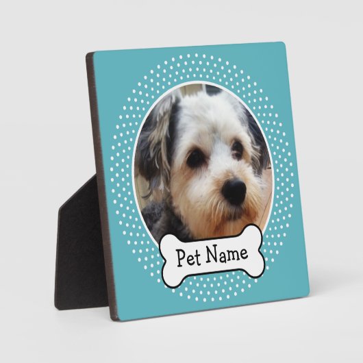 犬の骨と青の水玉模様ペットフォトフレーム フォトプラーク (正面)