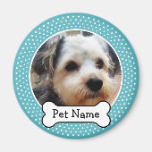 犬の骨と青の水玉模様ペットフォトフレーム マグネット (正面)