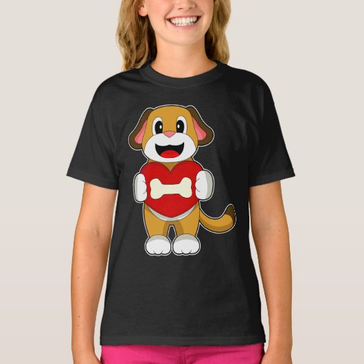 犬の骨のハート Tシャツ (正面)