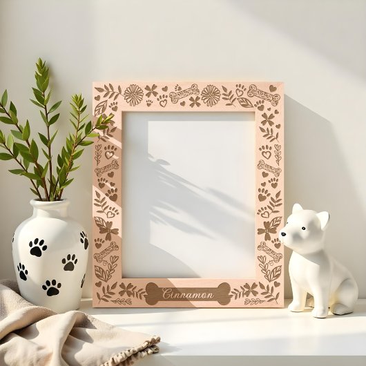 犬の骨の花と葉のペットパウプリントパターン レーザー彫刻フレーム