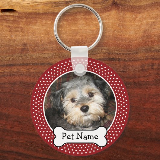 犬の骨の赤い水玉模様 キーホルダー (正面)