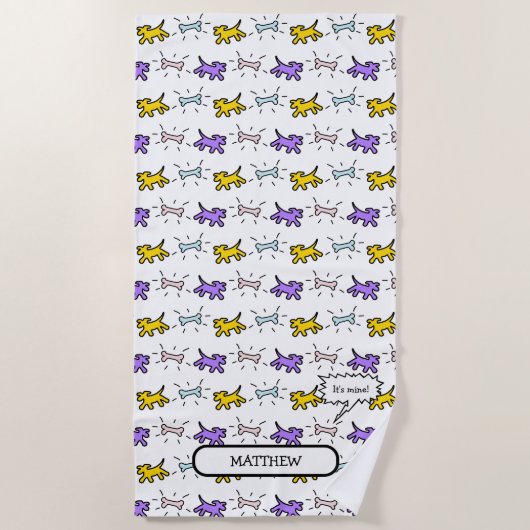 犬の骨PYグラフィティスタイル名ビーチタオル ビーチタオル (正面)