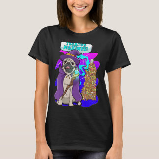 犬の魔法使い パグ 杖 魔法 スペル ファンタジー 魔術師 おやつ Tシャツ