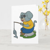 犬の魚釣りフィッシャーフィンシングロッド カード (黄色い花)