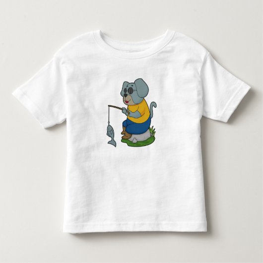 犬の魚釣りフィッシャーフィンシングロッド トドラーTシャツ (正面)
