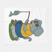 犬の魚釣りフィッシャーフィンシングロッド フリースブランケット (正面(横))