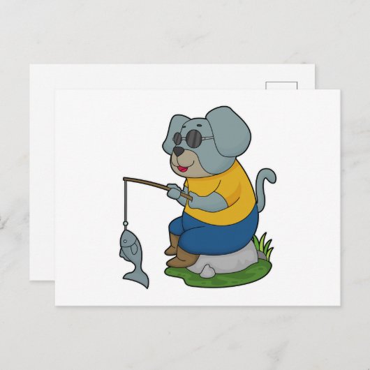 犬の魚釣りフィッシャーフィンシングロッド ポストカード (正面/裏面)