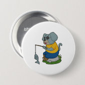 犬の魚釣りフィッシャーフィンシングロッド 缶バッジ (正面&裏面)