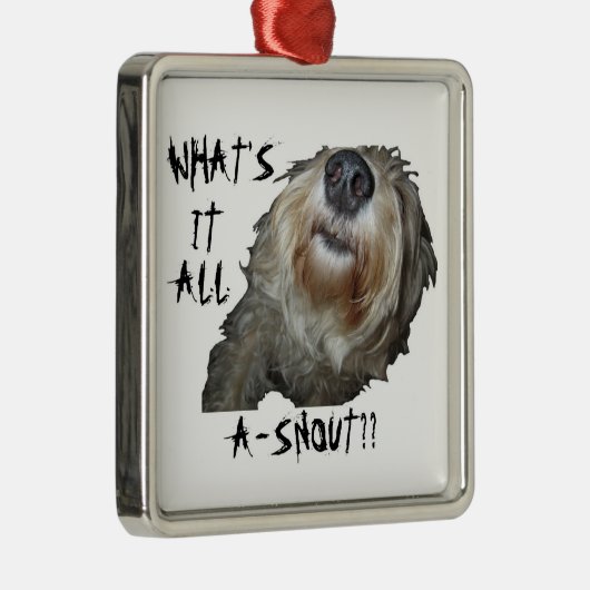 犬の鳴き声「何だ??」 スクエアオーナメント メタルオーナメント (右)