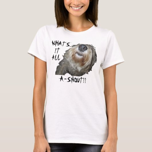 犬の鳴き声「何だ??」 Tシャツ (正面)